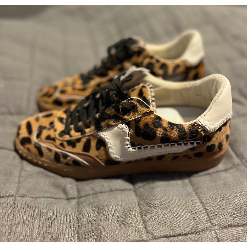Dolce Vita Leopard Calf Hair Sneakers Tan Black White Leather 0537B Womens 8-9